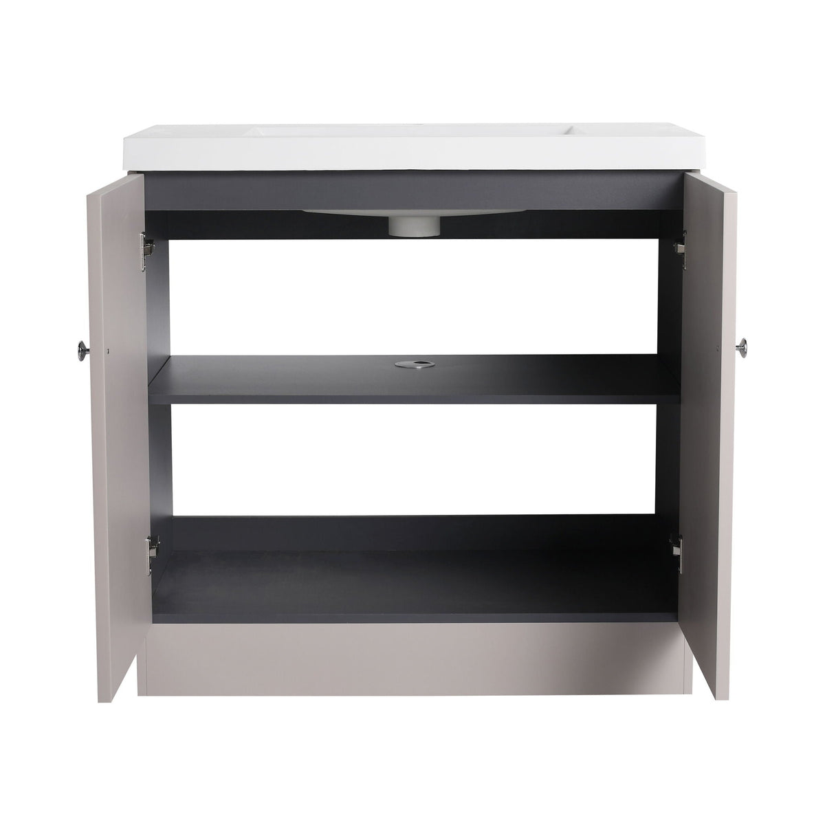 Freestanding Bath Vanity with Resin Sink and Door, gray cabinet, white top on Tampa Home & Garden Store
