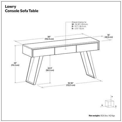 Oak Lowry Console Sofa Table with 3 storage drawers; angled legs by HouseOfZazla on Tampa Home & Garden Store