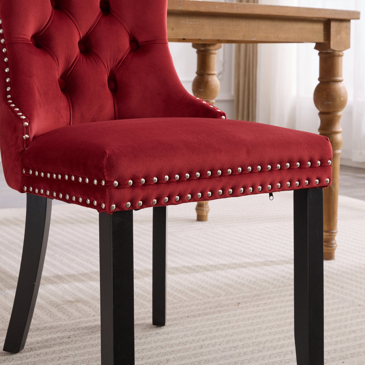Classic burgundy velvet dining chairs with nailhead trim and solid wood legs, set of 2 on Tampa Home & Garden Store