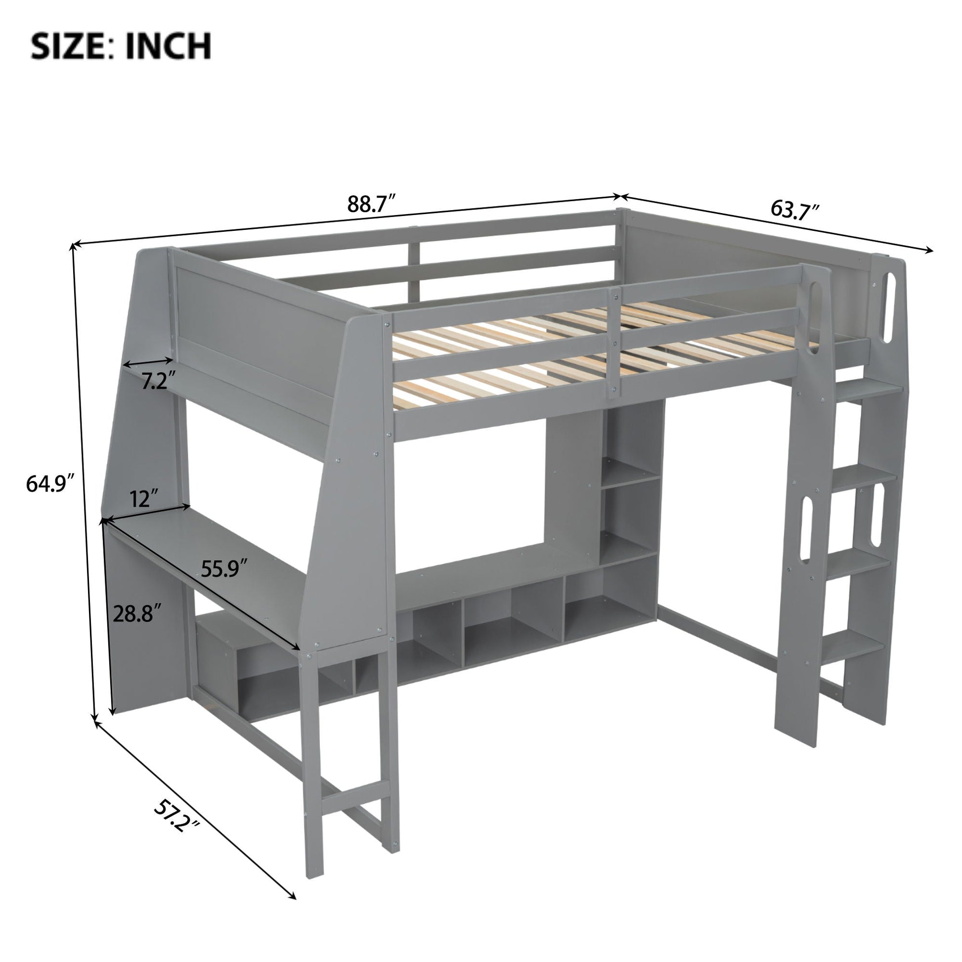Full size gaming loft bed with desk and storage shelves, gray by HouseOfZazla on Tampa Home & Garden Store