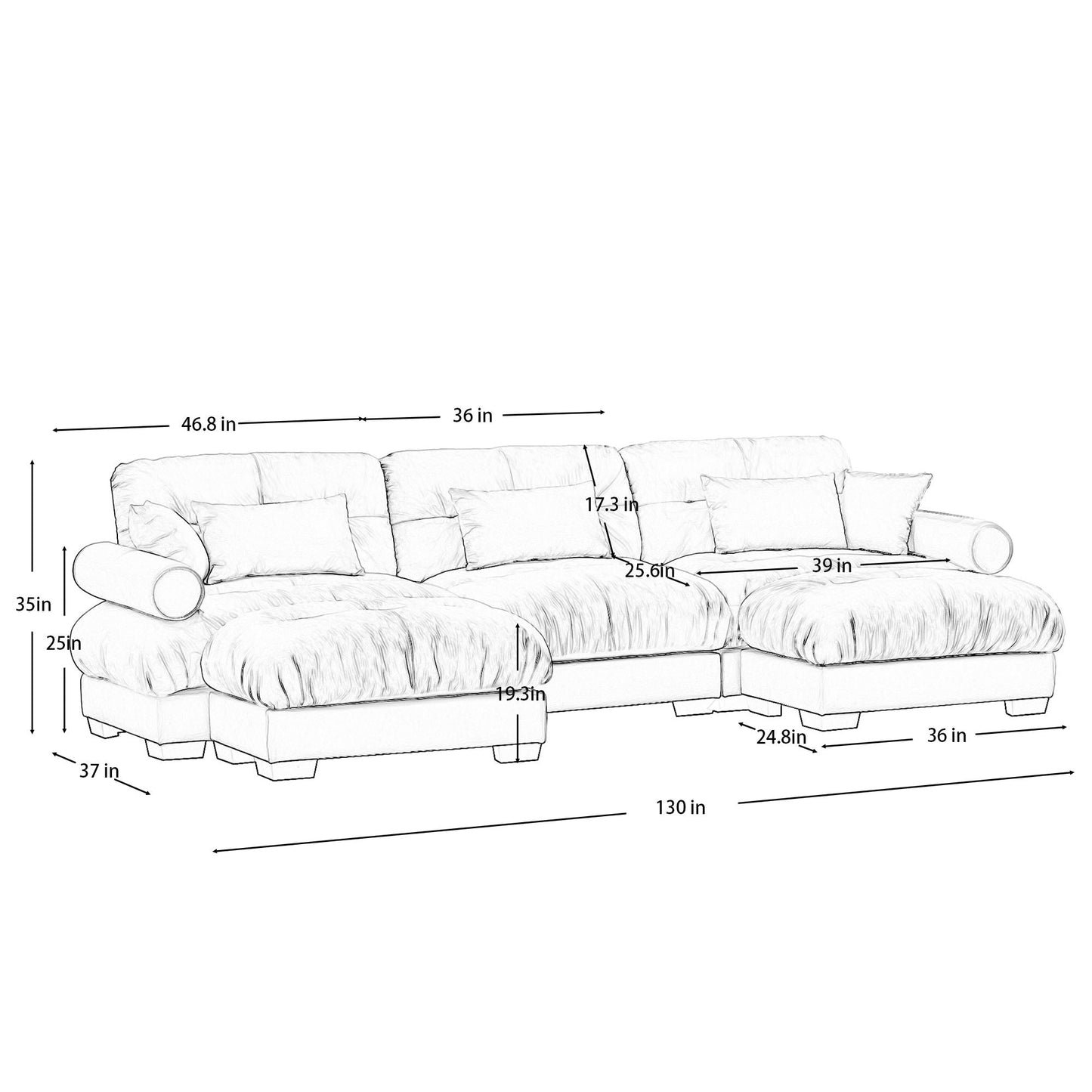 Oversized Modular Sofa with Movable Ottoman
