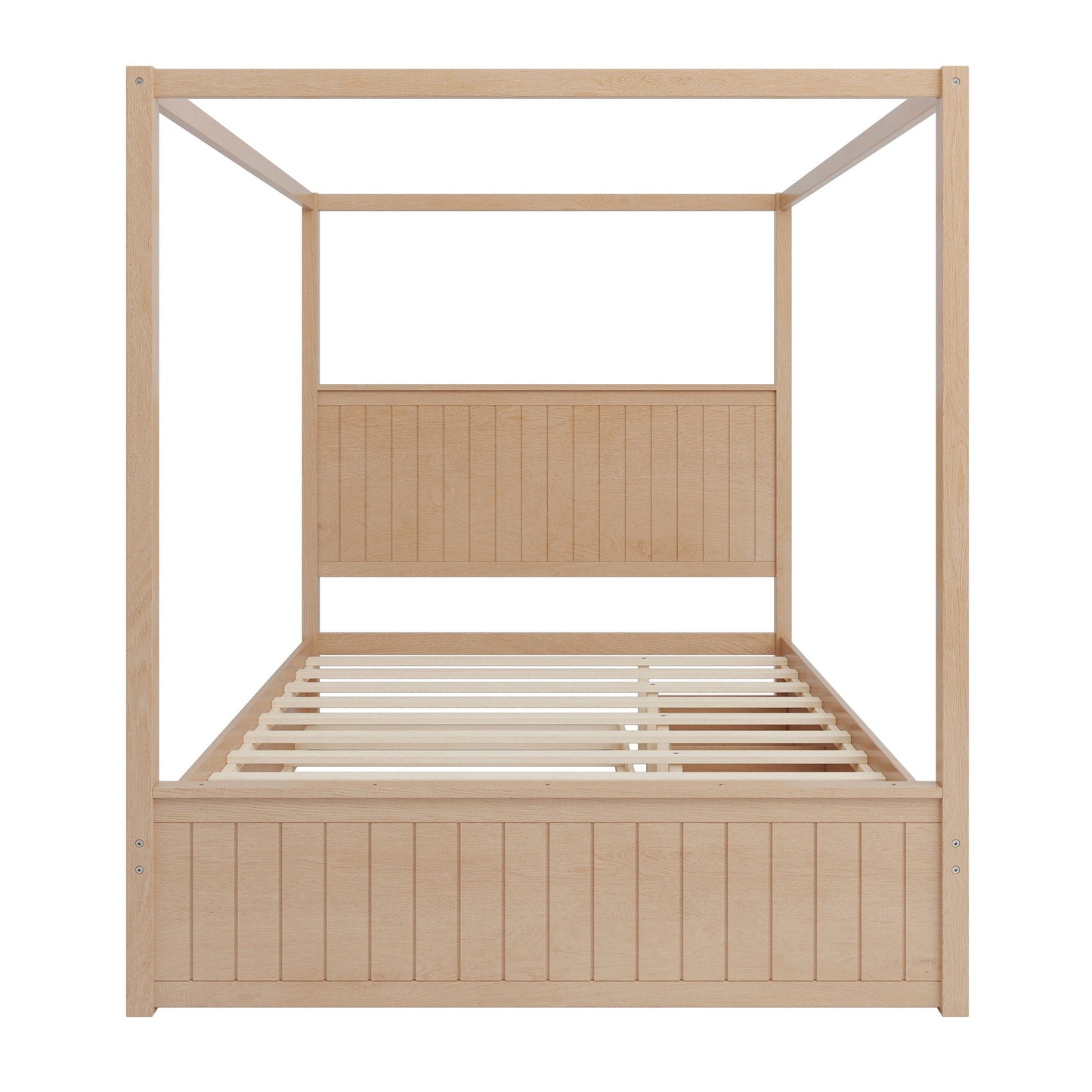 Canopy platform bed by HouseOfZazla with trundle and 3 storage drawers, natural wood on Tampa Home & Garden Store