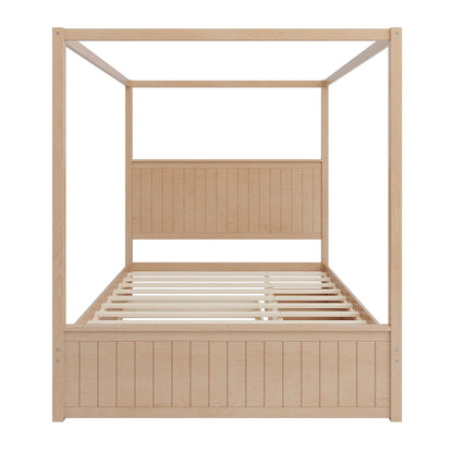 Canopy platform bed by HouseOfZazla with trundle and 3 storage drawers, natural wood on Tampa Home & Garden Store