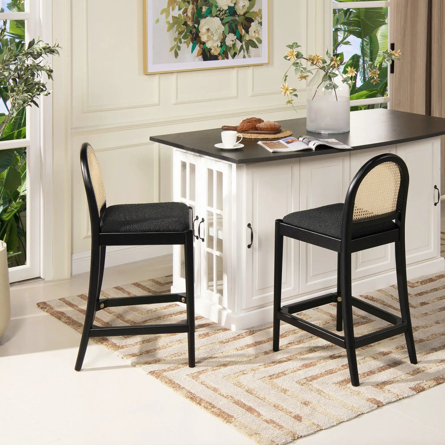 Panama Curved Back Cane Counter Stools Set of 2