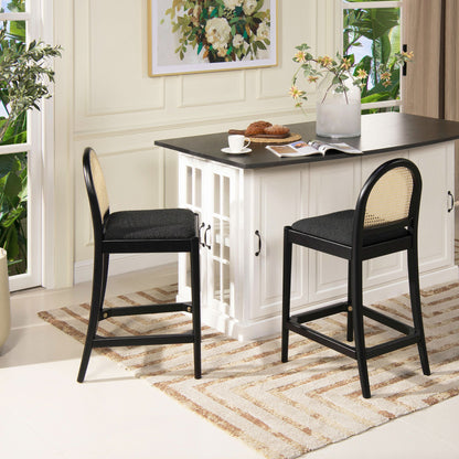 Curved back cane counter stools with black frame and cane webbing, set of 2 on Tampa Home & Garden Store