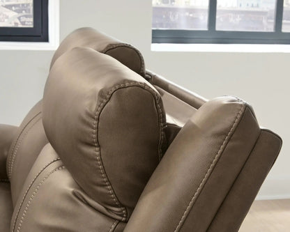 Max-Momentum reclining sectional brown leather by Unique Piece Furniture with visible stitching on Tampa Home & Garden Store