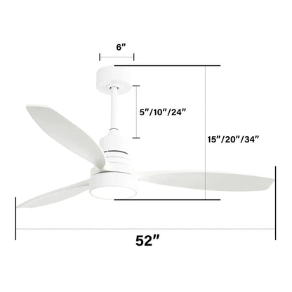 Ceiling fan with reversible DC motor, LED light, white solid blades, remote on Tampa Home & Garden Store