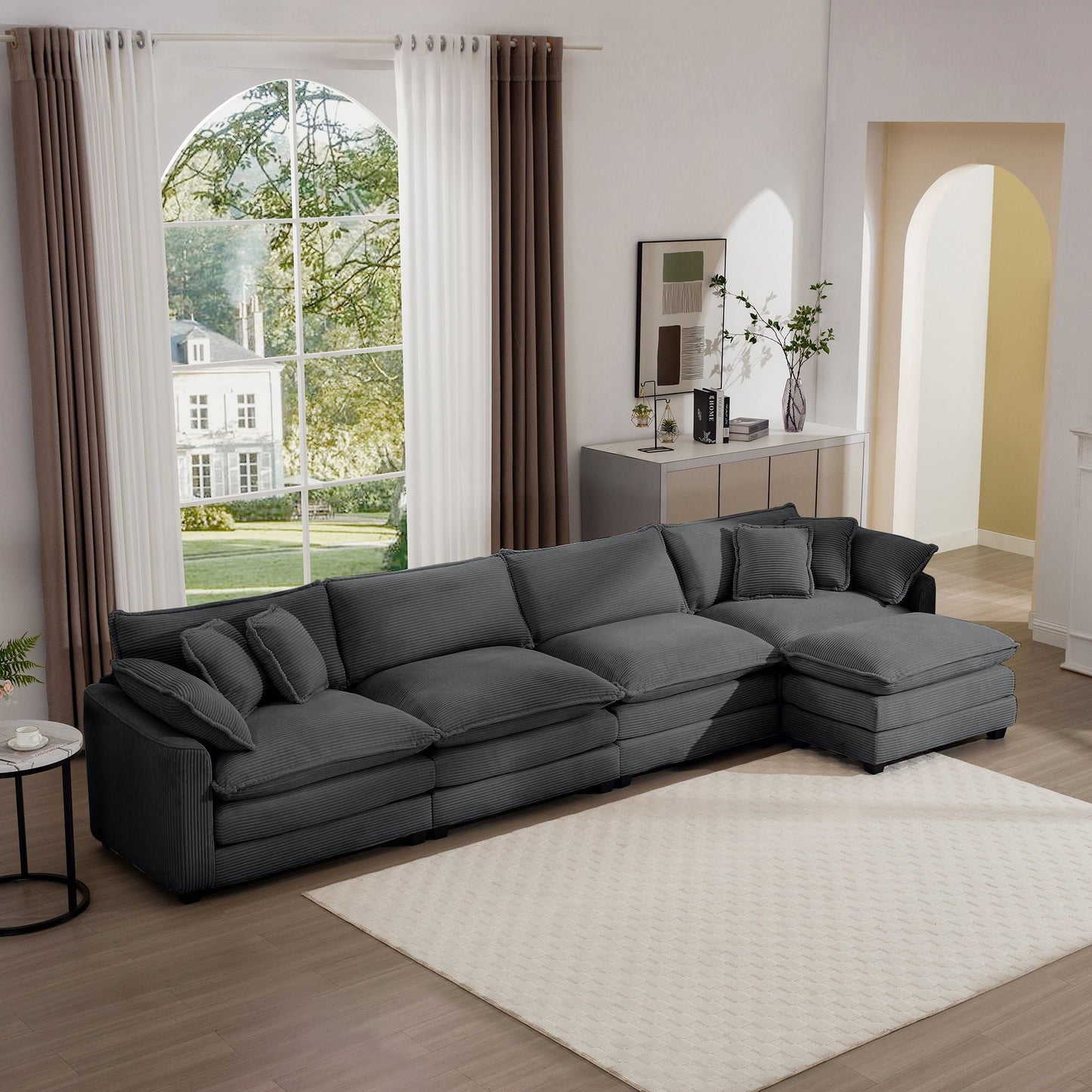 Modern oversized modular sofa with ottoman in dark gray fabric, low back HouseOfZazla on Tampa Home & Garden Store