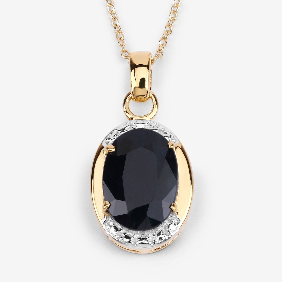 7.50ct genuine black sapphire pendant on gold-tone chain with clear crystal accents on Tampa Home & Garden Store