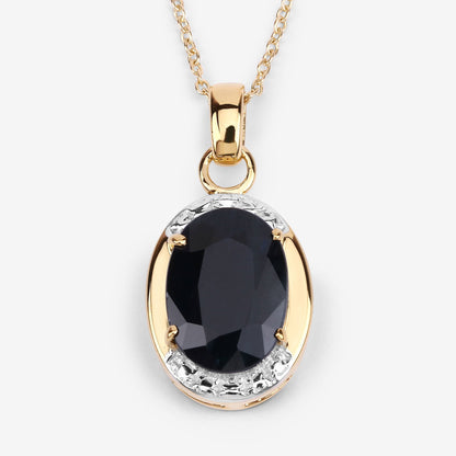 7.50ct genuine black sapphire pendant on gold-tone chain with clear crystal accents on Tampa Home & Garden Store
