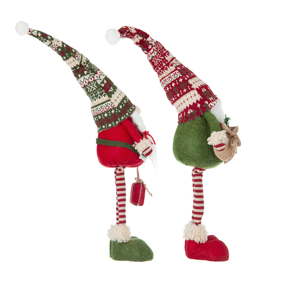 Set of 2 Christmas gnomes by HouseOfZazla with red/green knit hats and striped legs on Tampa Home & Garden Store