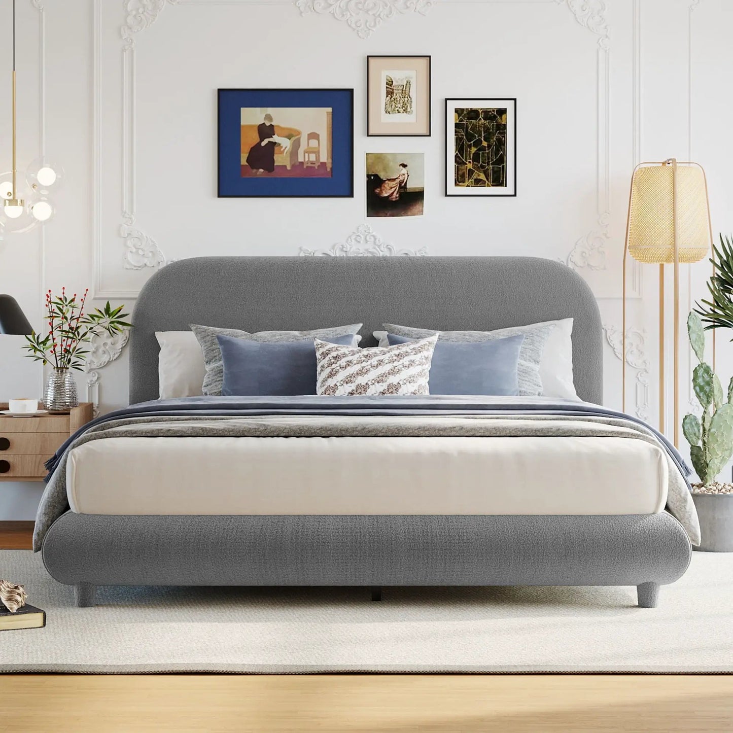 Upholstered Platform Bed With Thick Solid Frame