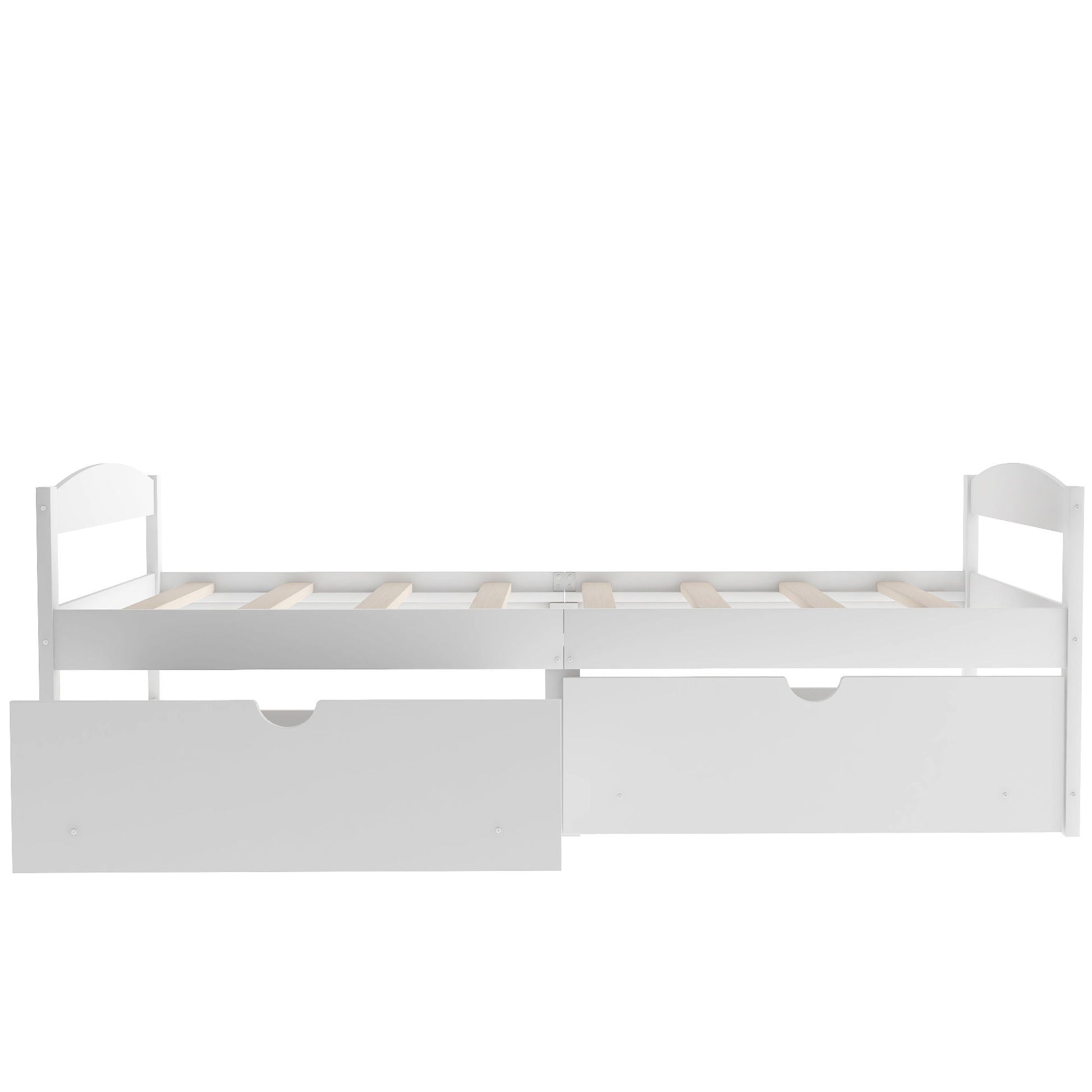 Platform Bed With 2 Drawers, white finish, slatted frame and built-in storage on Tampa Home & Garden Store