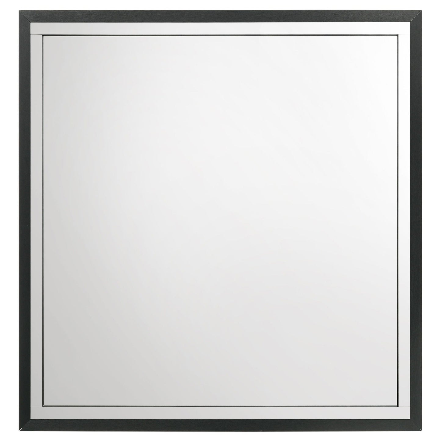 Bedroom mirror from Malcolm collection with a black frame and silver beveled inner border on Tampa Home & Garden Store