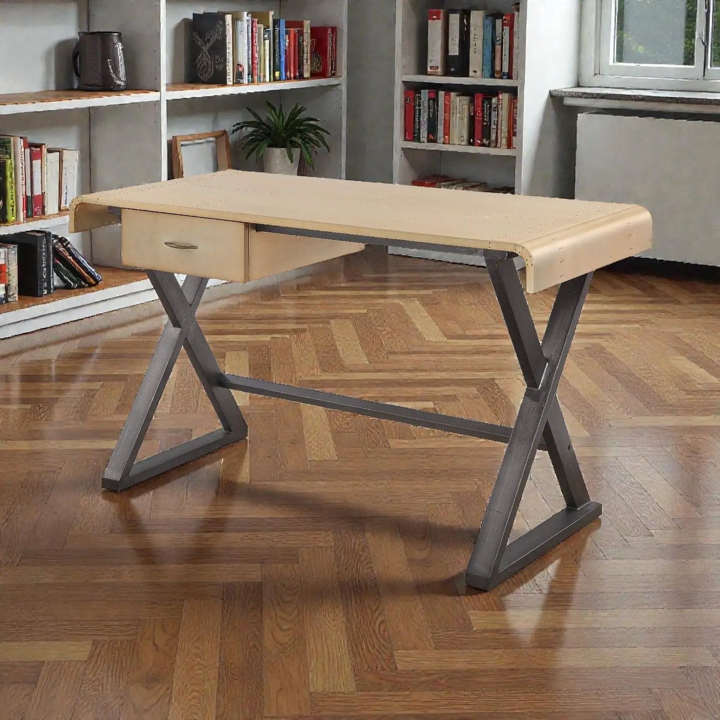 Danton Aluminum Top Grain Leather Desk Gold