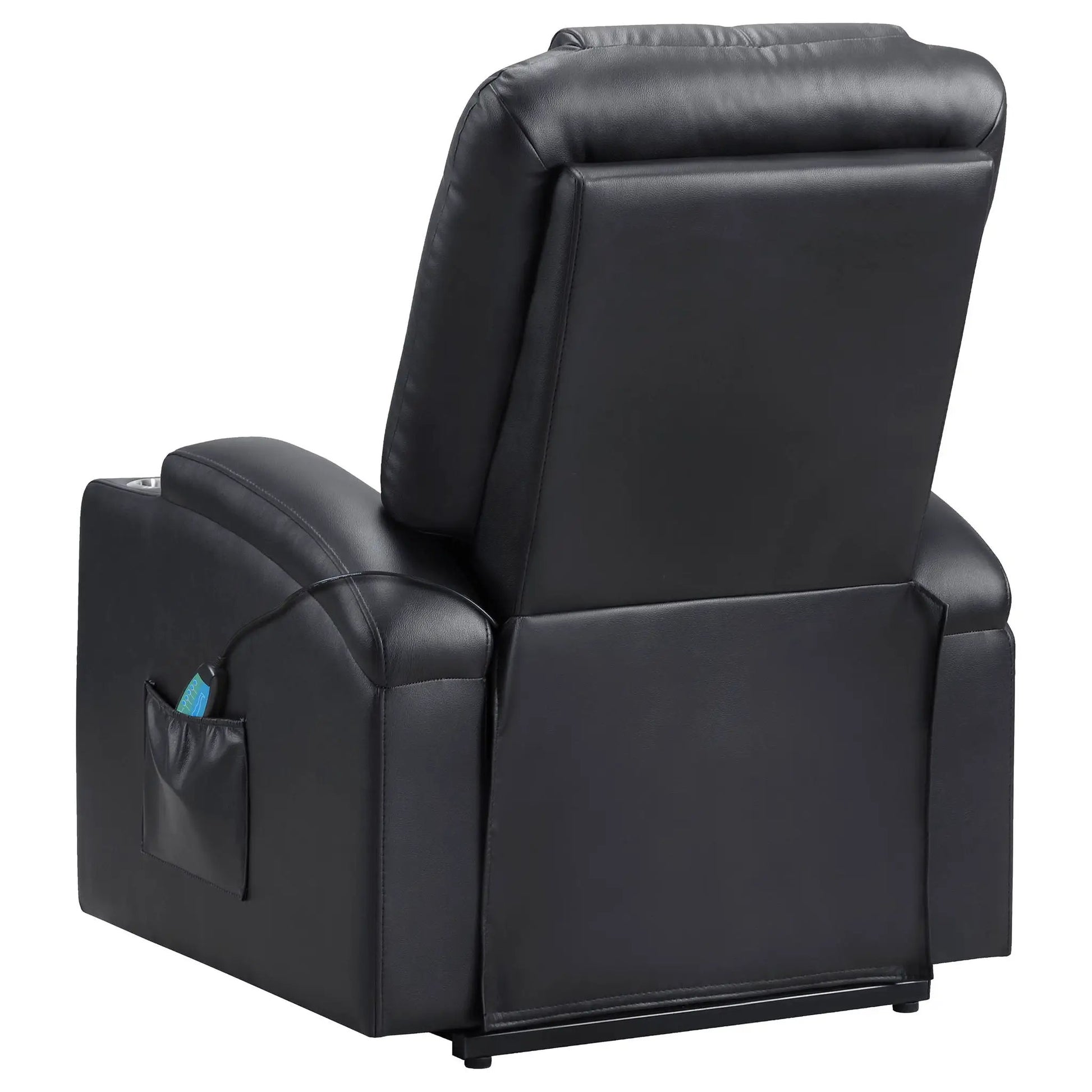 Macklin power lift massage recliner with heat and dual cupholders, black leather on Tampa Home & Garden Store