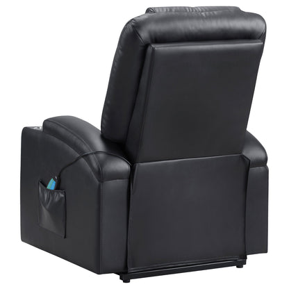 Macklin Power Lift Massage Recliner in black leather with side pocket on Tampa Home & Garden Store