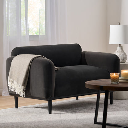 Contemporary Dark Loveseat and Velvet Sofa