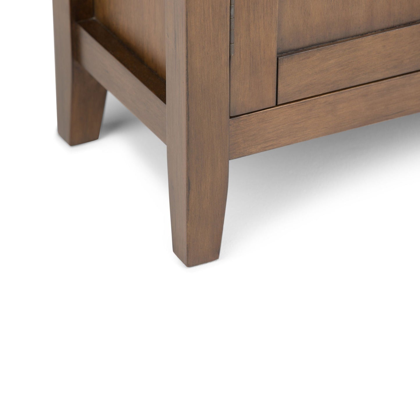 Redmond Handcrafted Low Storage Cabinet with warm brown wood finish and tapered legs on Tampa Home & Garden Store