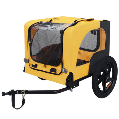 Pet bike trailer for medium dogs up to 66 lbs, yellow with mesh panels and black frame on Tampa Home & Garden Store