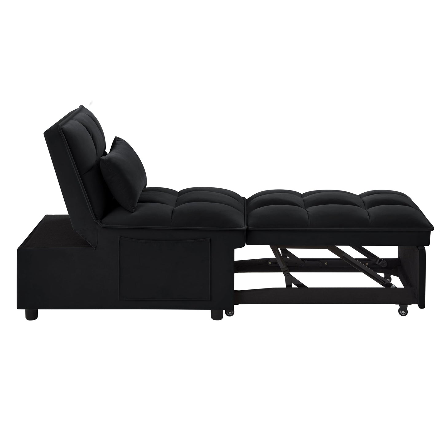 Single Velvet Sofa Bed with Storage Pockets
