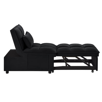 Single Velvet Sofa Bed with Storage Pockets