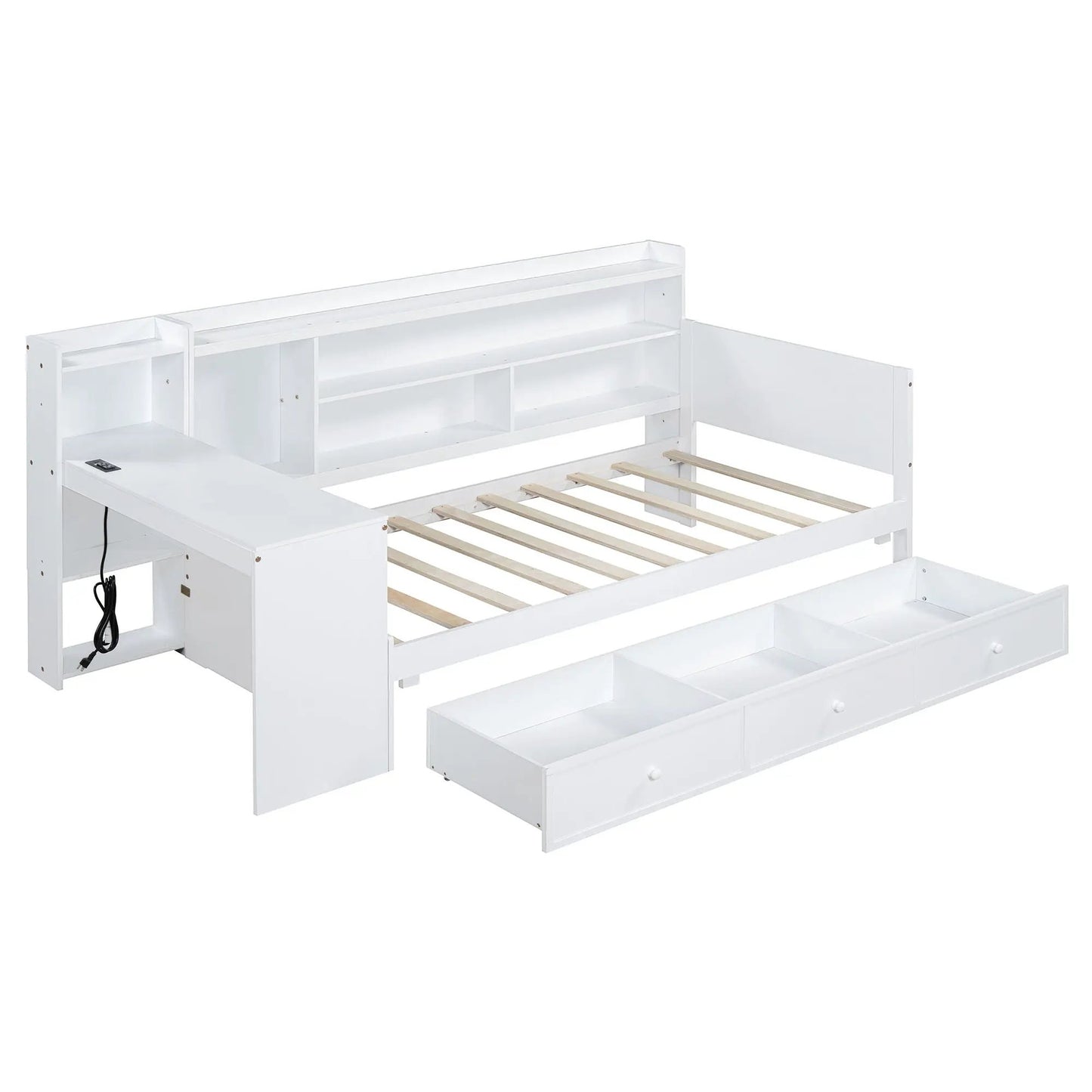 White daybed with desk and 3 drawers, USB ports and shelves, Unique Piece Furniture on Tampa Home & Garden Store