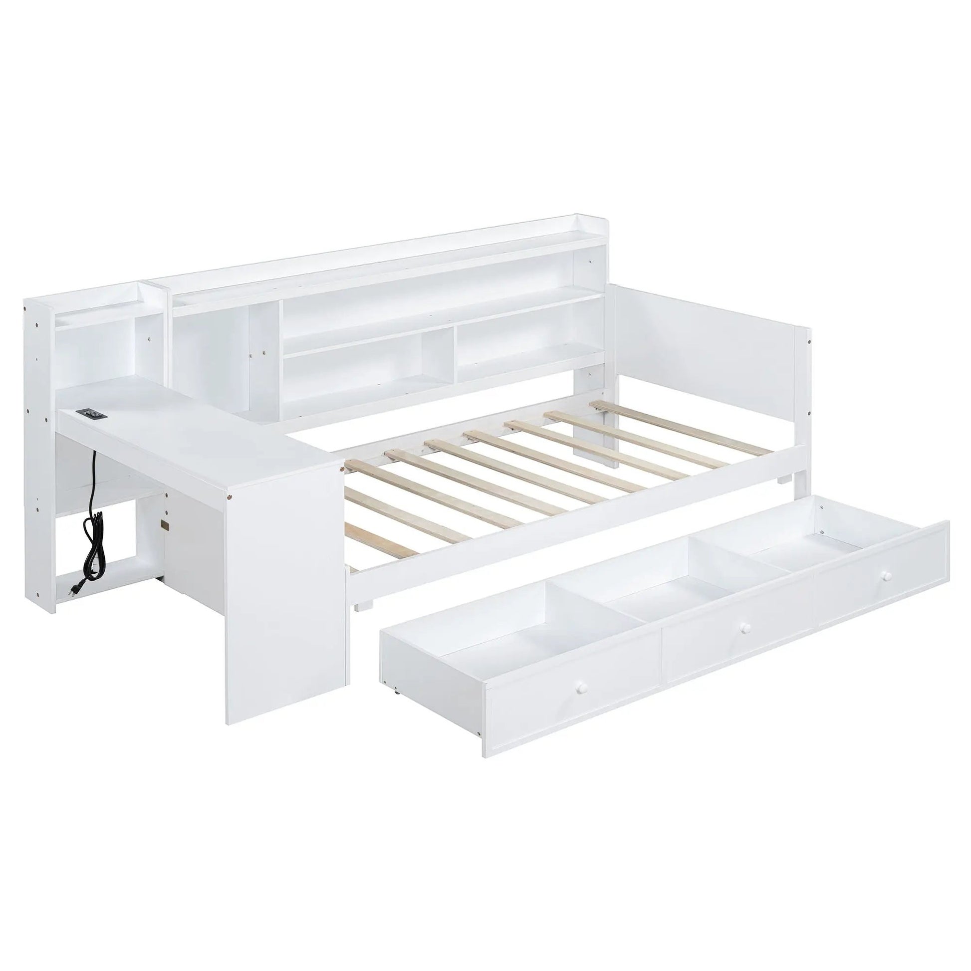 White daybed with desk and 3 drawers, USB ports and shelves, Unique Piece Furniture on Tampa Home & Garden Store