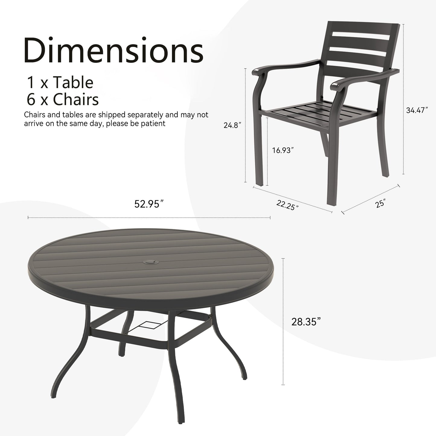 7-Piece Outdoor Patio Dining Set by HouseOfZazla: 1 round table + 6 chairs in dark gray metal on Tampa Home & Garden Store