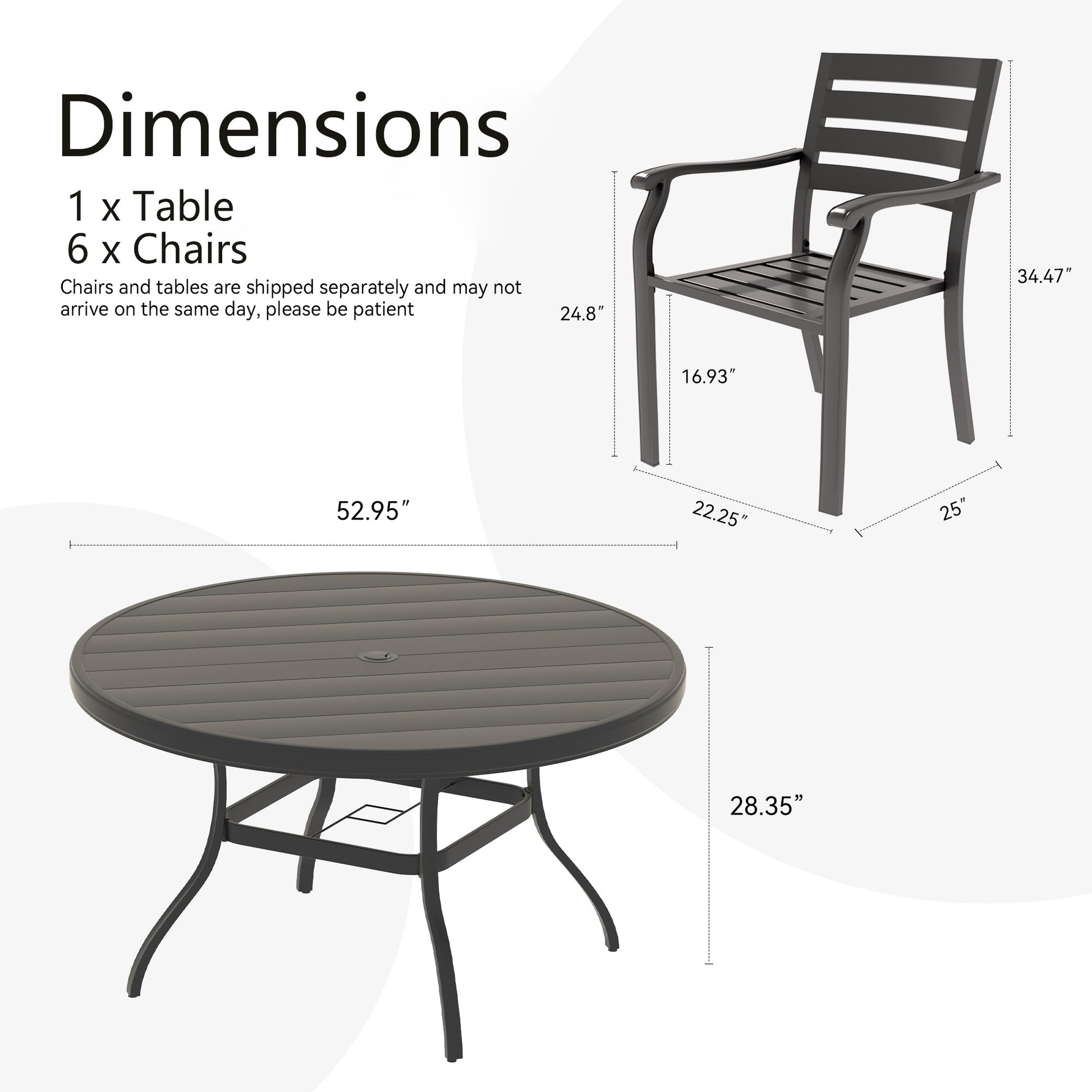 7-Piece Outdoor Patio Dining Set by HouseOfZazla: 1 round table + 6 chairs in dark gray metal on Tampa Home & Garden Store