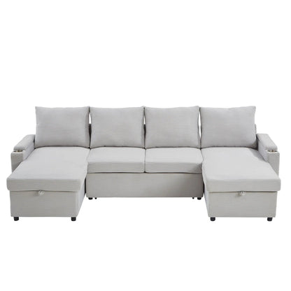 U Shaped Sectional Sofa Bed with Storage Chaise