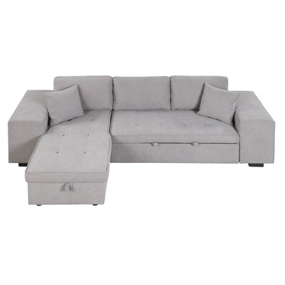Grey L-shaped sleeper sectional by HouseOfZazla with tufted storage chaise and ottoman on Tampa Home & Garden Store