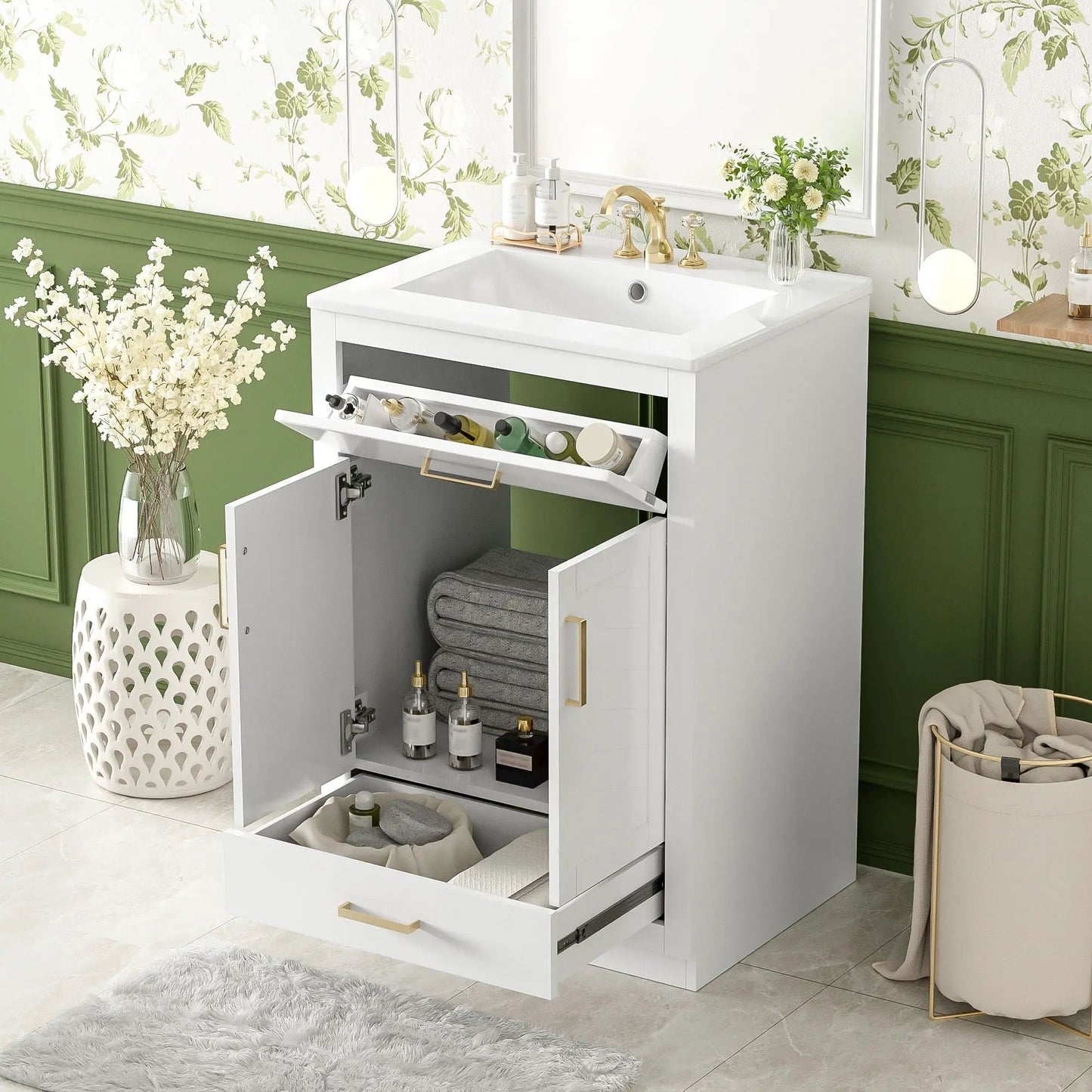 Modern Vanity with Ceramic Sink, Two Door Cabinet