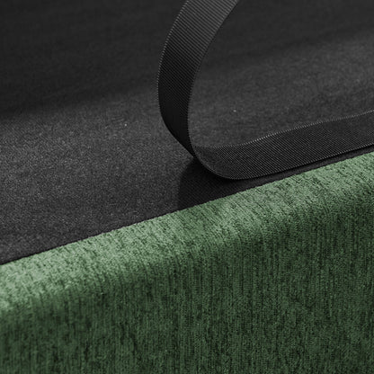 Oversized Pet Sofa strap detail, black nylon webbing curves over dark fabric with green trim on Tampa Home & Garden Store