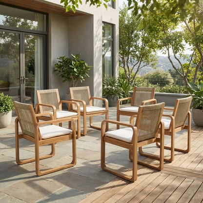 Two Outdoor Dining Chairs and Acacia Wood Rope
