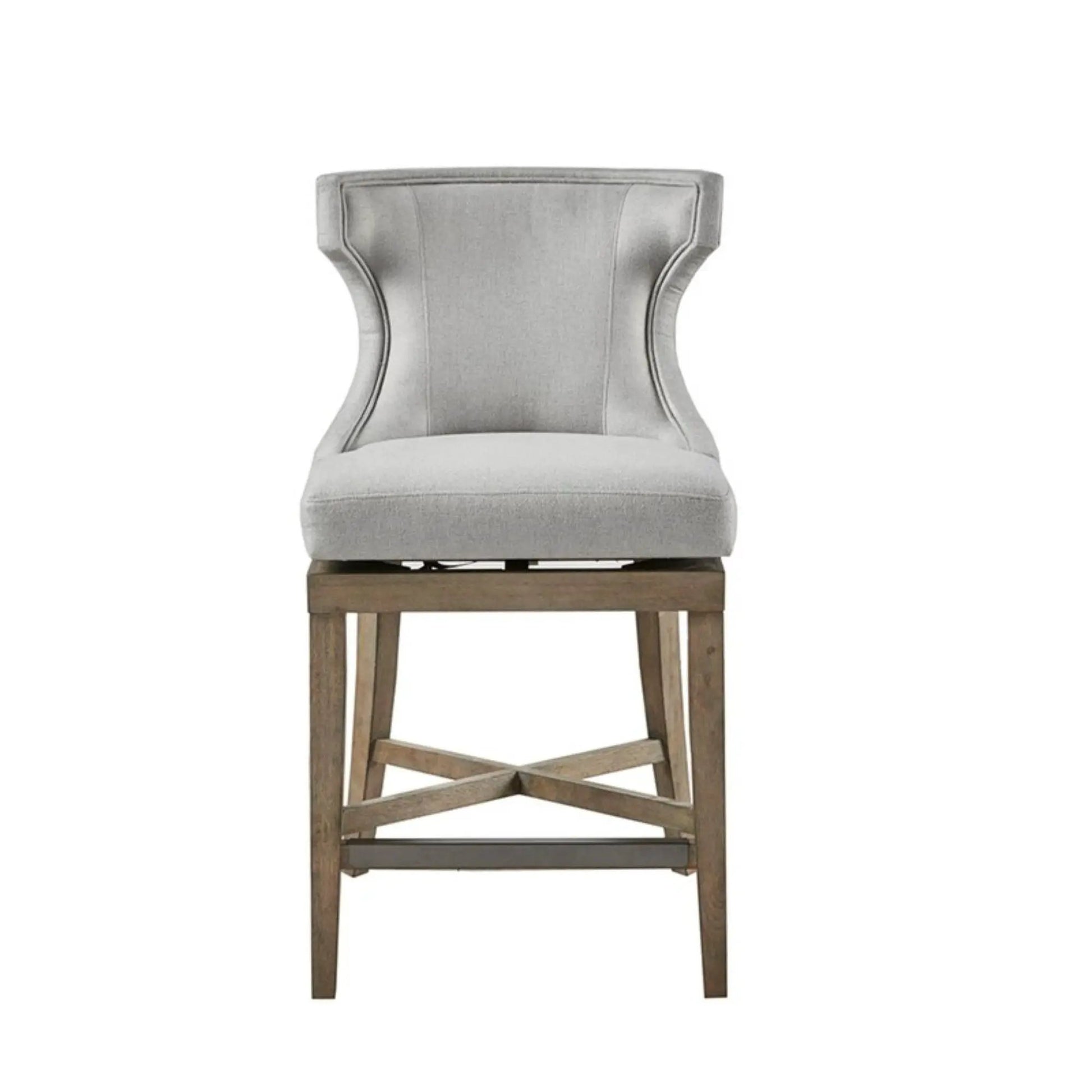 Carson Counter Stool with Swivel Seat in gray velvet upholstery with wooden legs on Tampa Home & Garden Store