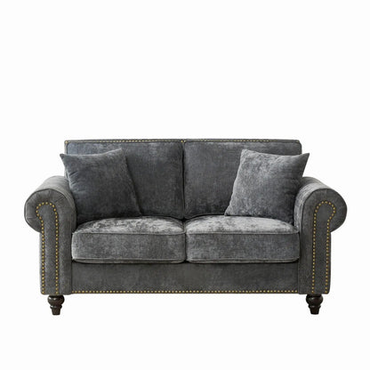 2 Seater Sofa with Rolled Arms, tufted upholstery in dark gray with nailhead trim on Tampa Home & Garden Store