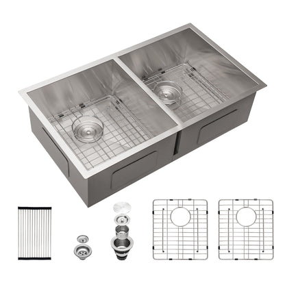 Undermount Double Bowl Sink and Brushed Nickel