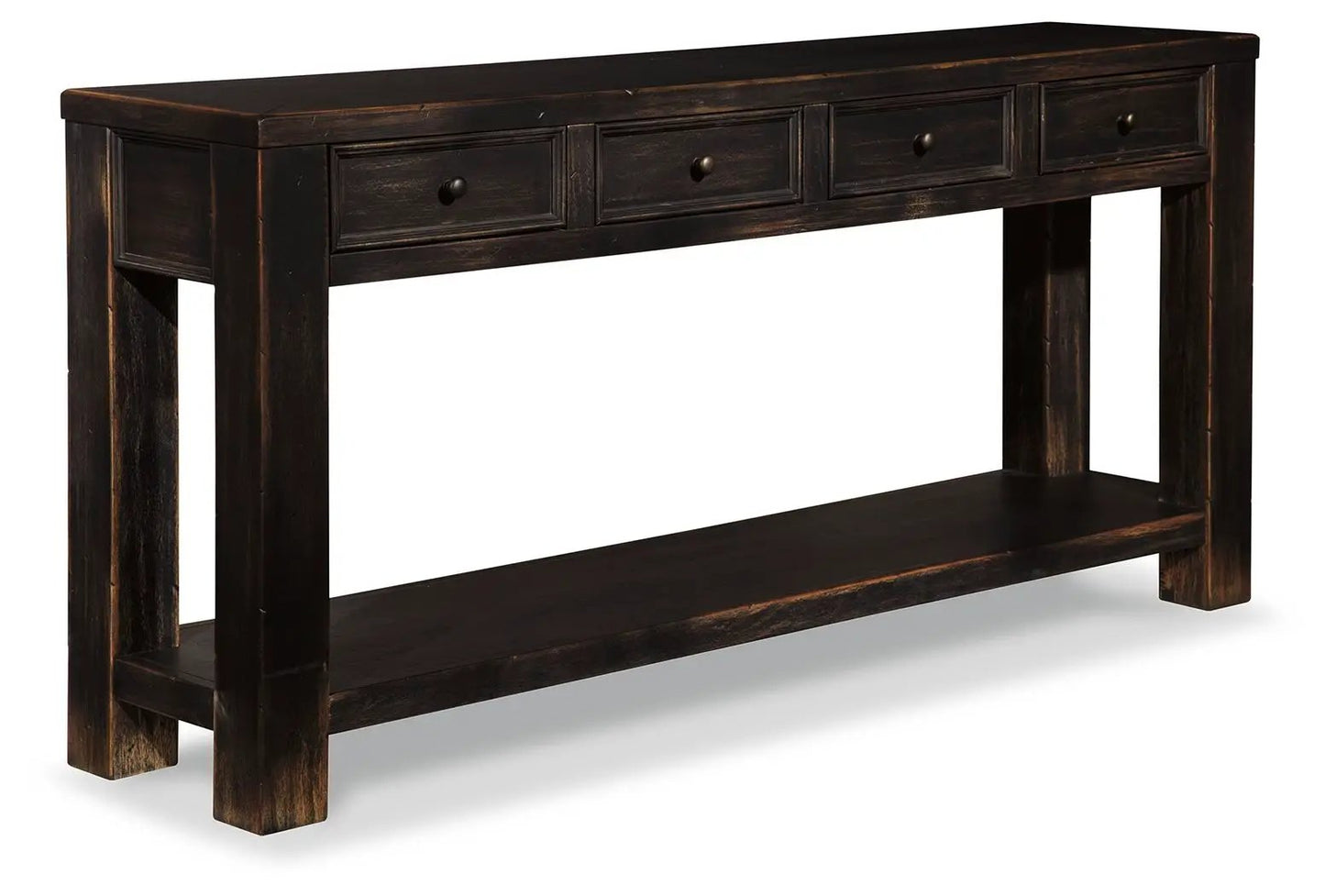 Gavelston sofa table in black wood with four drawers and shelf by Unique Piece Furniture on Tampa Home & Garden Store