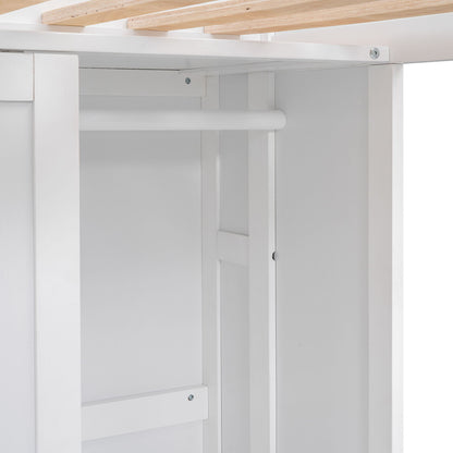 Loft bed with built-in desk, storage shelves, and wardrobe, white finish with natural wood top on Tampa Home & Garden Store
