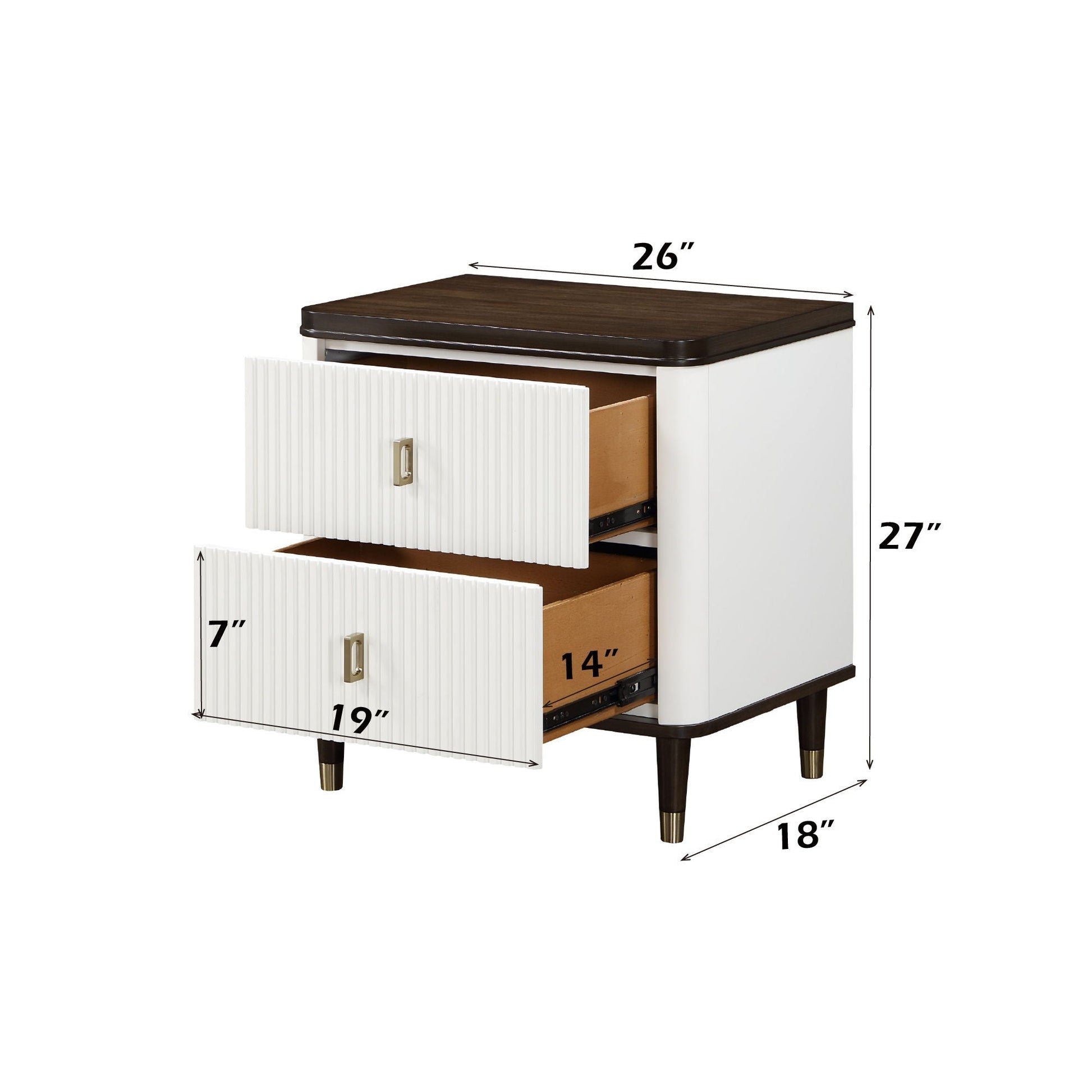 Carena 5 Piece Bedroom Set dresser component in white with ribbed drawers and dark wood top on Tampa Home & Garden Store