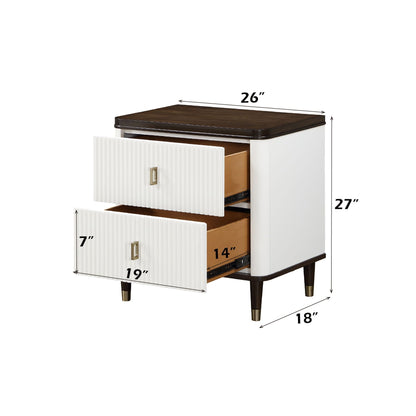 Carena 5 Piece Bedroom Set dresser component in white with ribbed drawers and dark wood top on Tampa Home & Garden Store