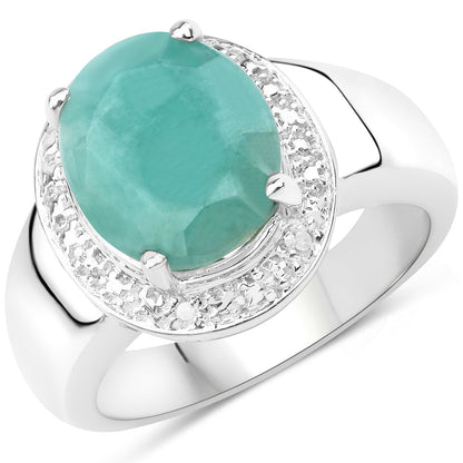 4.72ct emerald center ring with diamond halo in .925 sterling silver band on Tampa Home & Garden Store