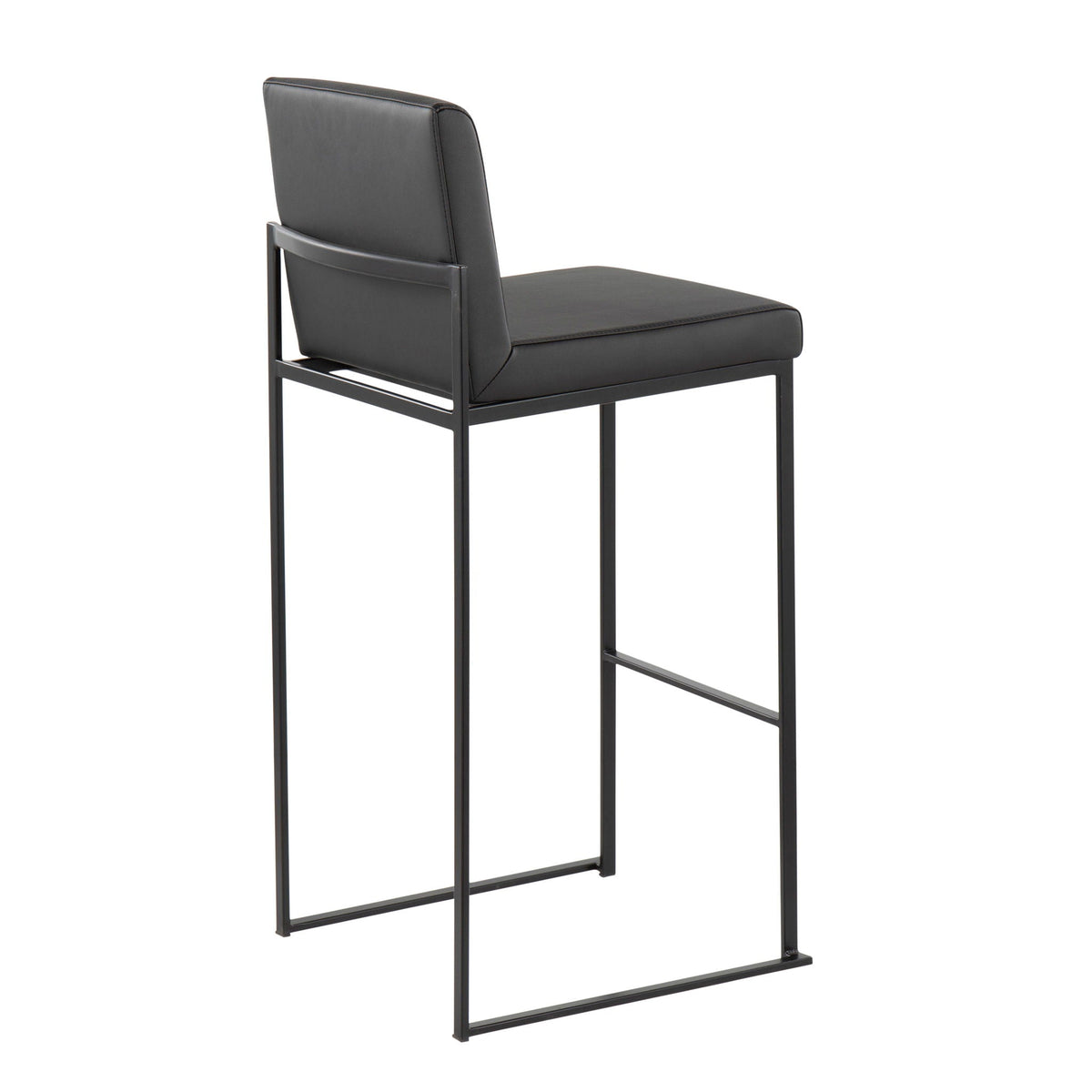 High-back contemporary barstools in dark gray faux-leather with black metal frames on Tampa Home & Garden Store