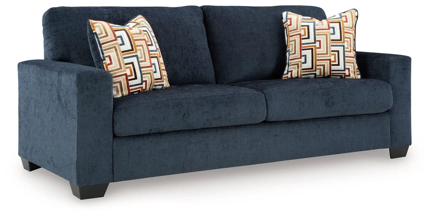 Aviemore Sofa Sleeper dark blue corduroy with 2 geometric cushions Unique Piece Furniture on Tampa Home & Garden Store