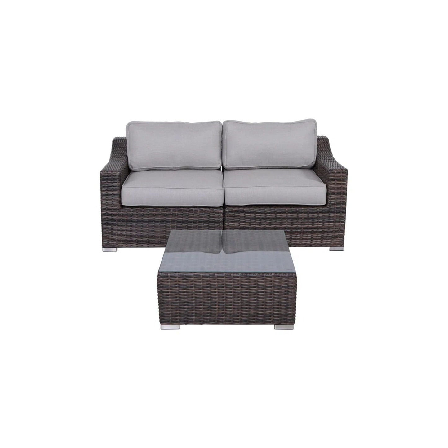 Outdoor Wicker Set With Glass Table And Cushions