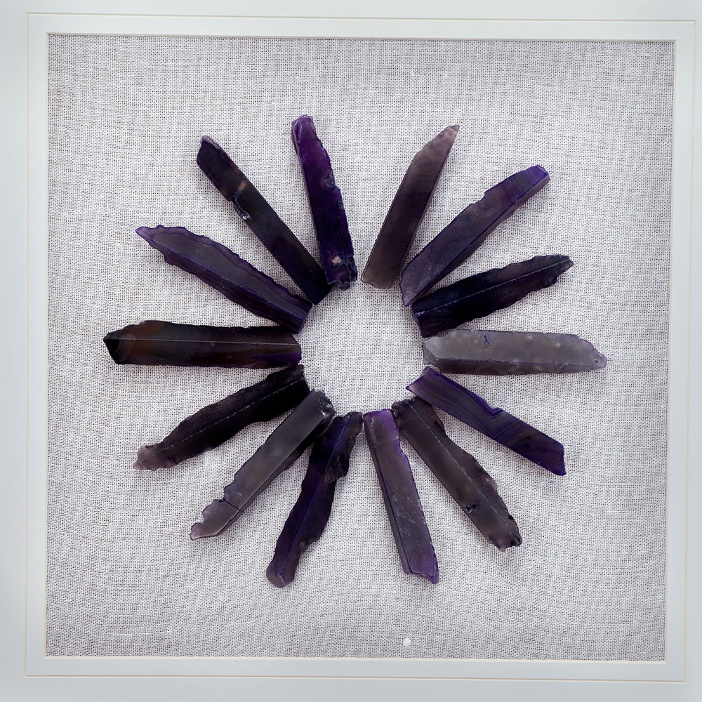 Grace purple agate shadow boxes wall art set of 2 with sunburst crystals on beige canvas on Tampa Home & Garden Store