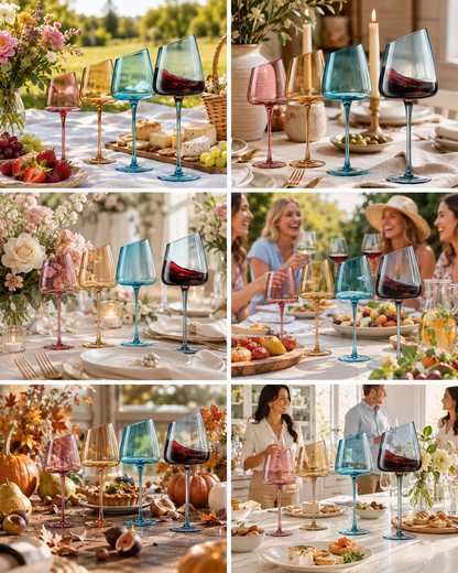 Elegant Tonal Stemmed Wine Glasses Set of Four