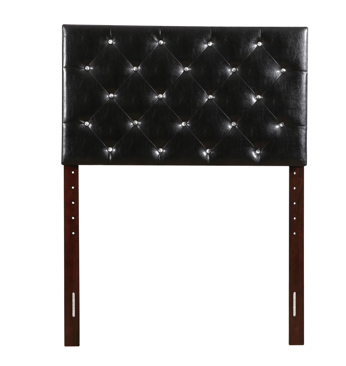 Upholstered headboard black faux leather, tufted with crystal buttons, wood legs HouseOfZazla on Tampa Home & Garden Store