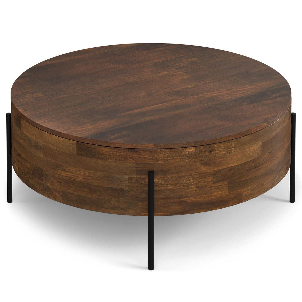 Round coffee table solid mango wood in dark brown with black metal legs by HouseOfZazla on Tampa Home & Garden Store